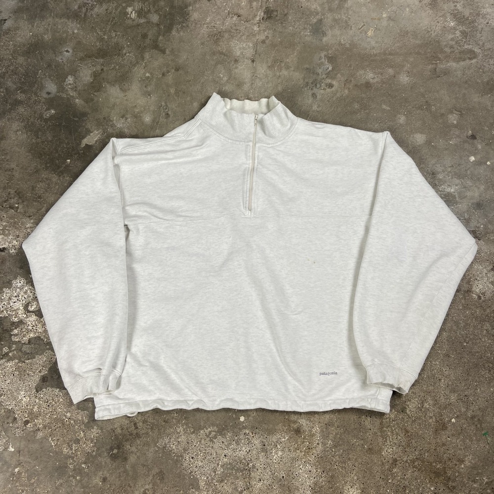 Vintage 90s Patagonia 1/4 Zip Fleece Size XL White Mock Neck Pullover Hiking